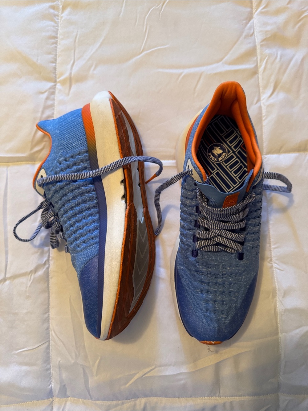 Women’s Blue and Orange Knit Running Shoes by Rabbit (Size 11) NYC color way